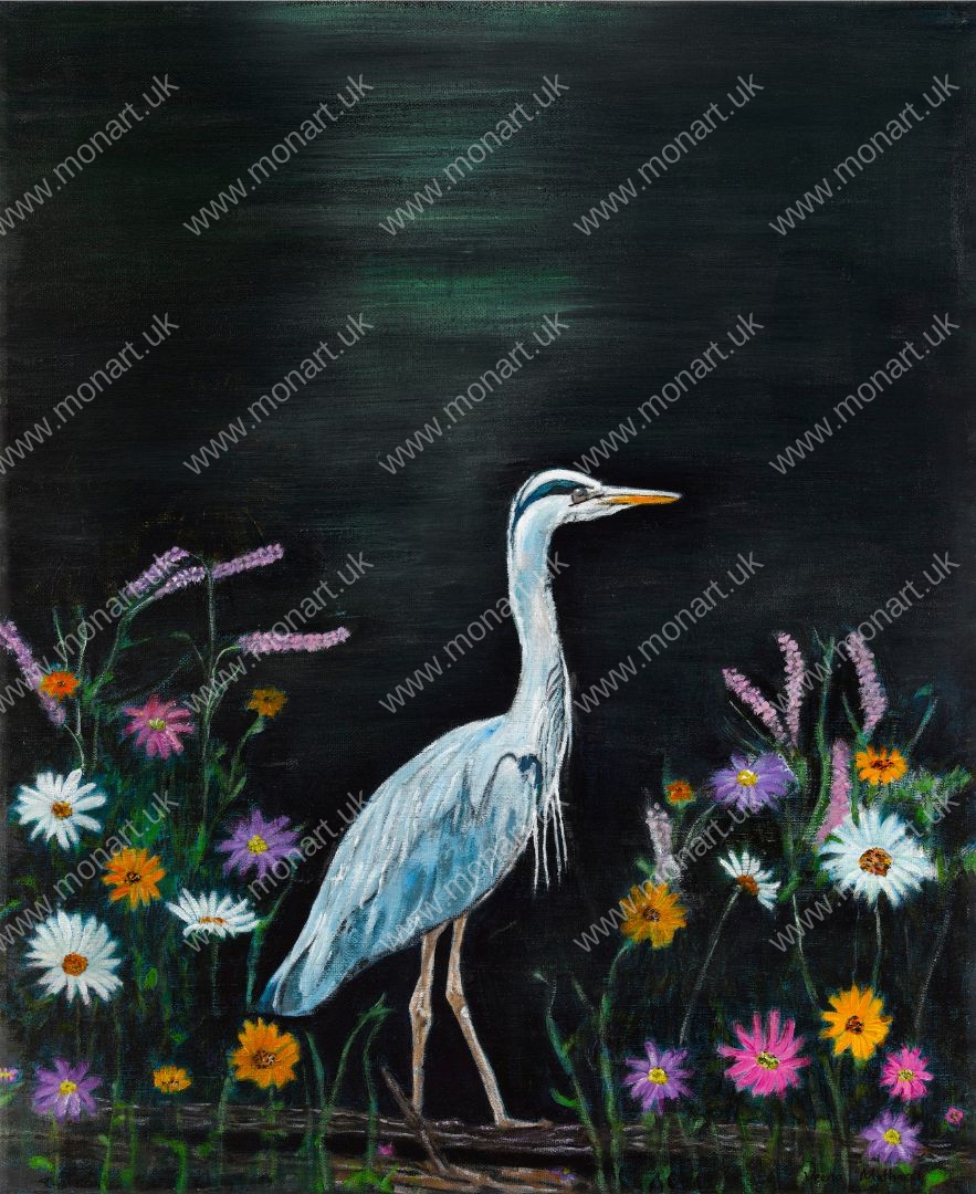 The Heron Amidst Blossoms